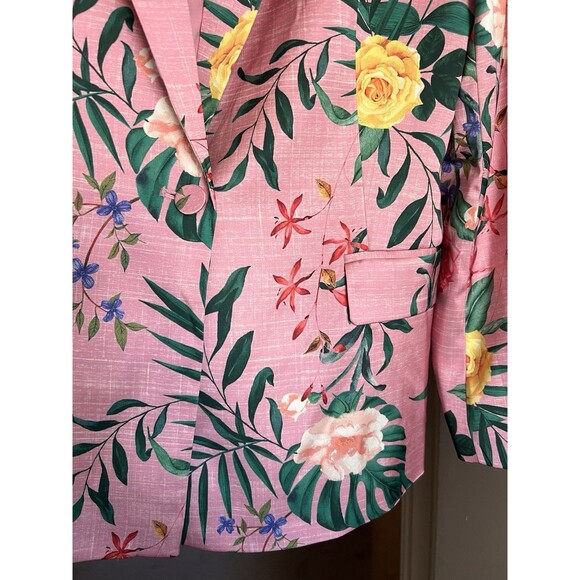 Rachel Zoe Pink Rose Floral Blazer Jacket Single Button Lined Womens Large NWOT - Picture 5 of 12